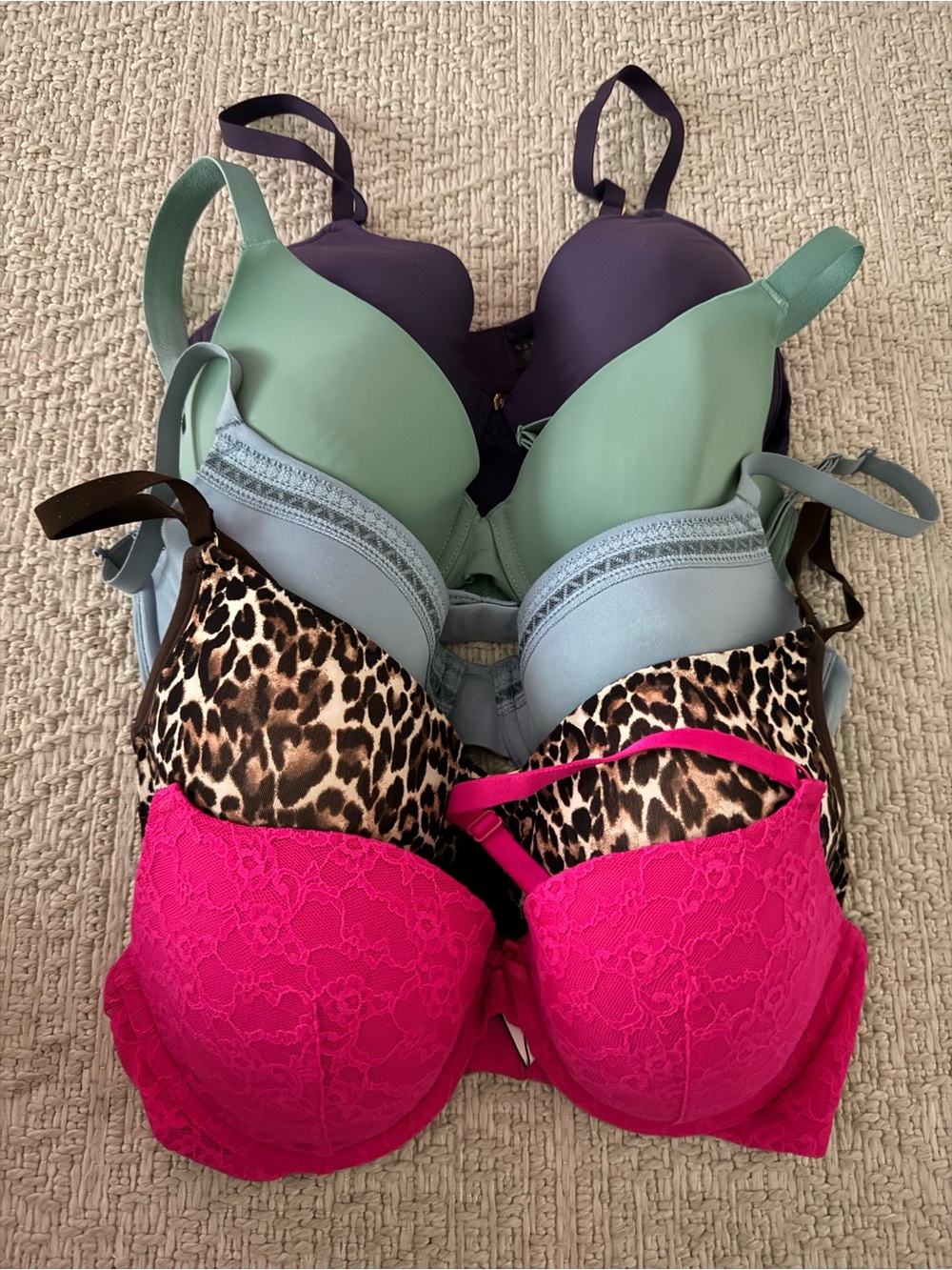 Lot of 5 Underwire T-Shirt Bras Lace Hook & Eye Leopard Multi 34D